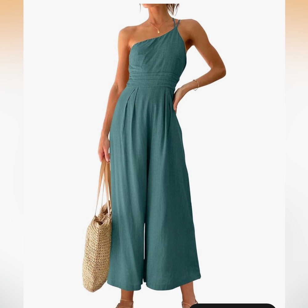 Elegant Teal One-Shoulder Jumpsuit